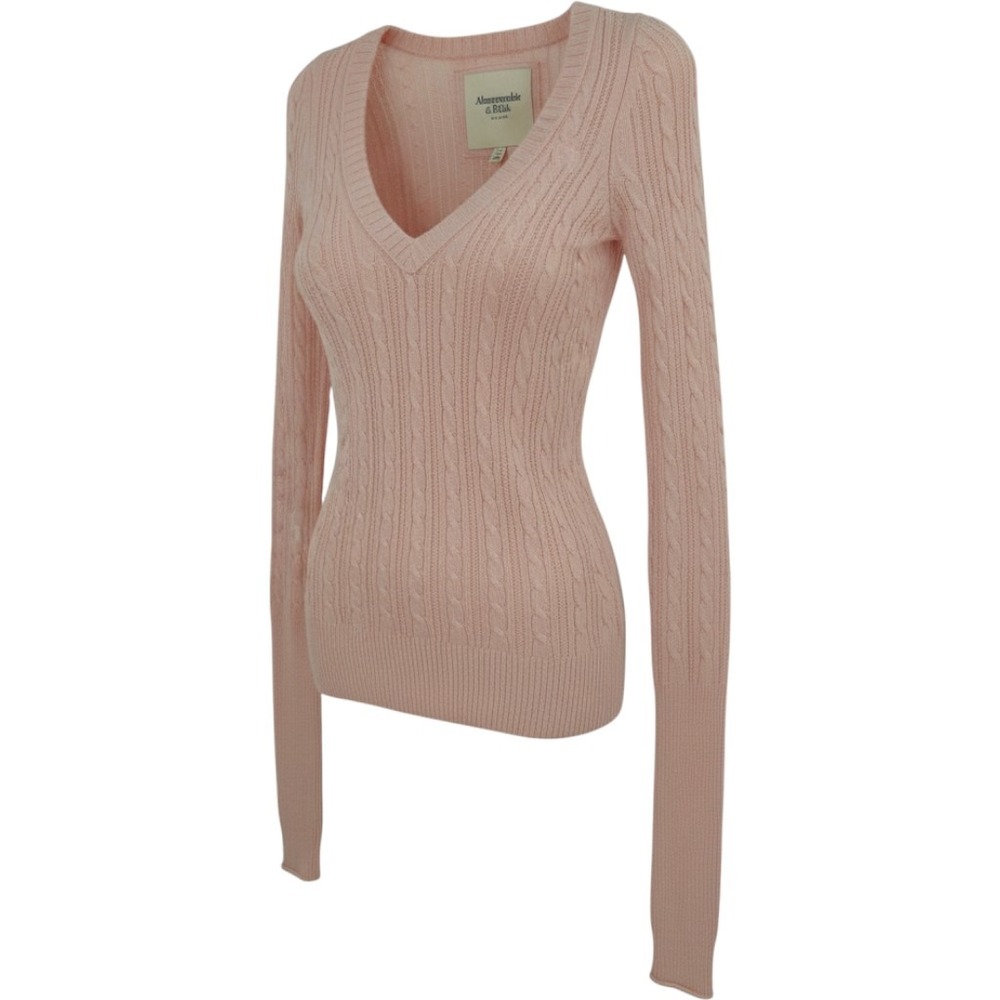 Abercrombie Cable Knit Sweater Babydoll Pink Deep V NWT Rabbit HairXS